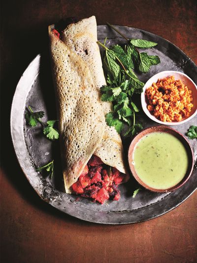 Masala Dosas met rode biet en aardappel